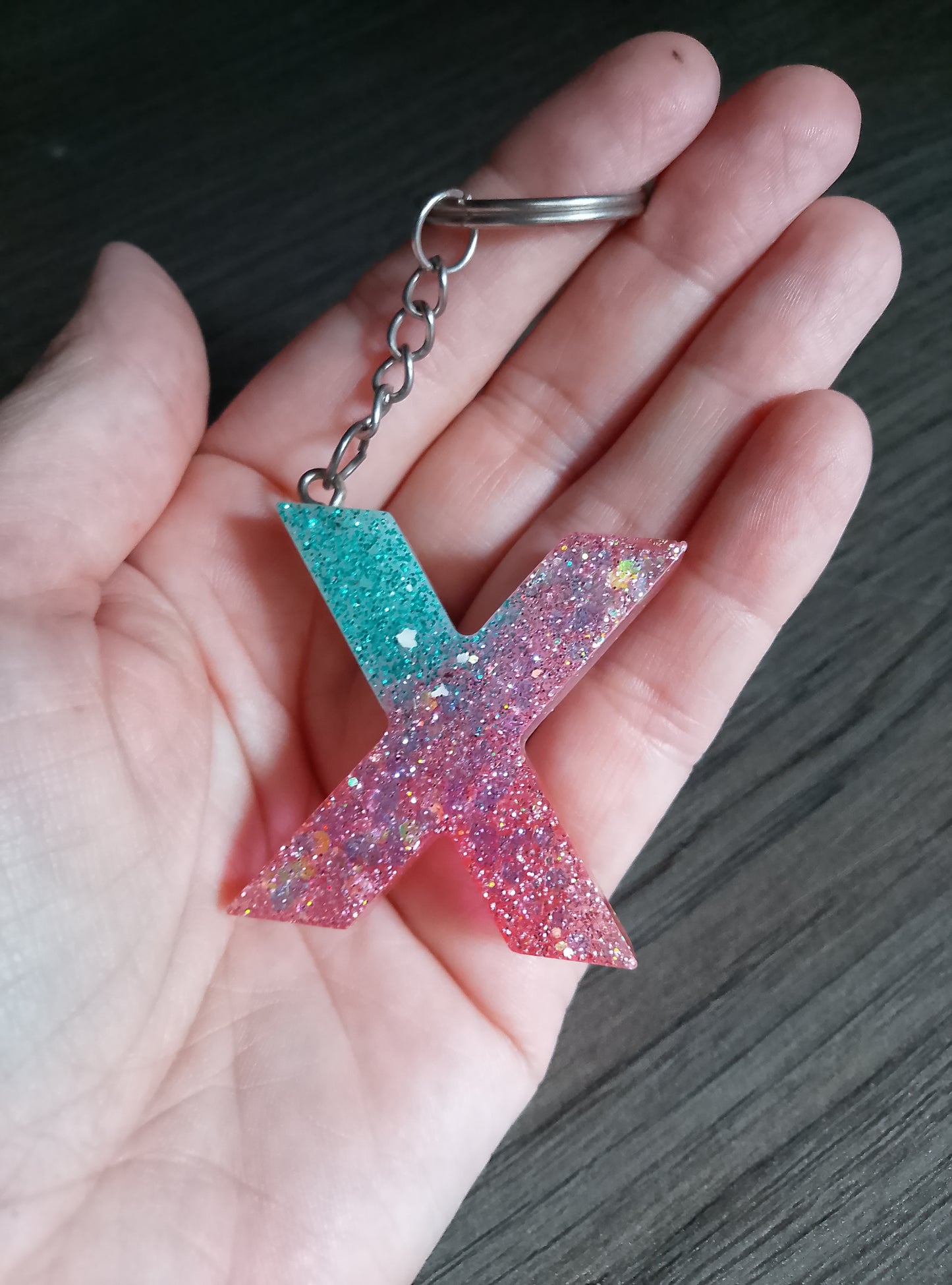 porte clé X rose et bleue
