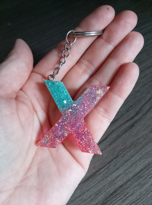 porte clé X rose et bleue