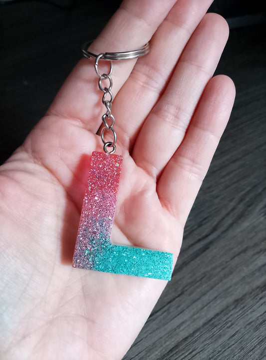 porte clé L rose et bleue