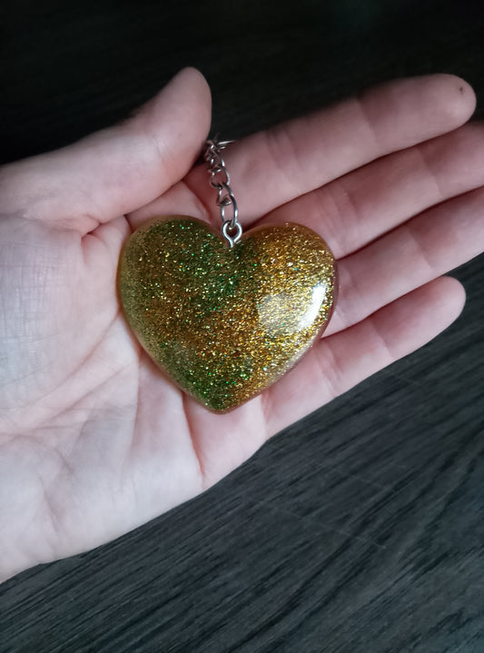 porte cle coeur vert et or